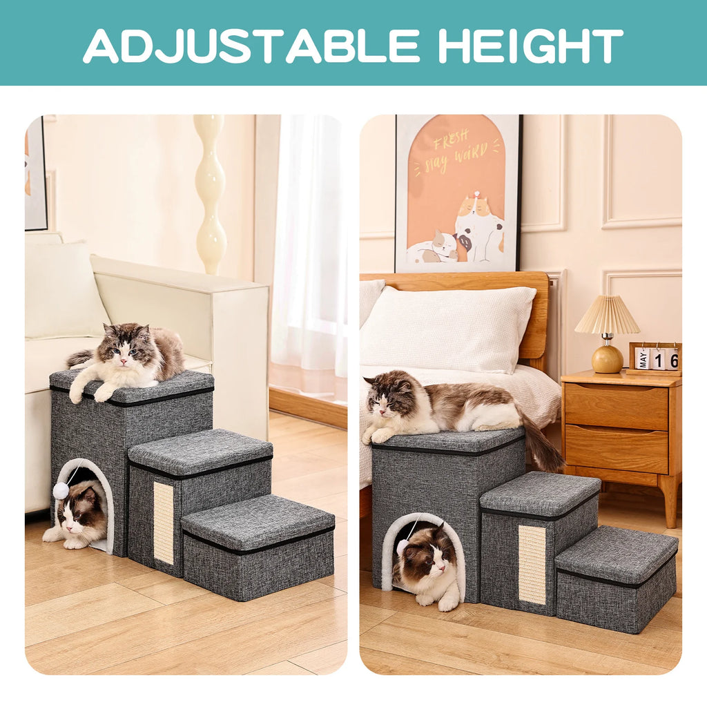 Hundetreppe 3 Stufen – Holz mit Kuschelhöhle, rutschfest