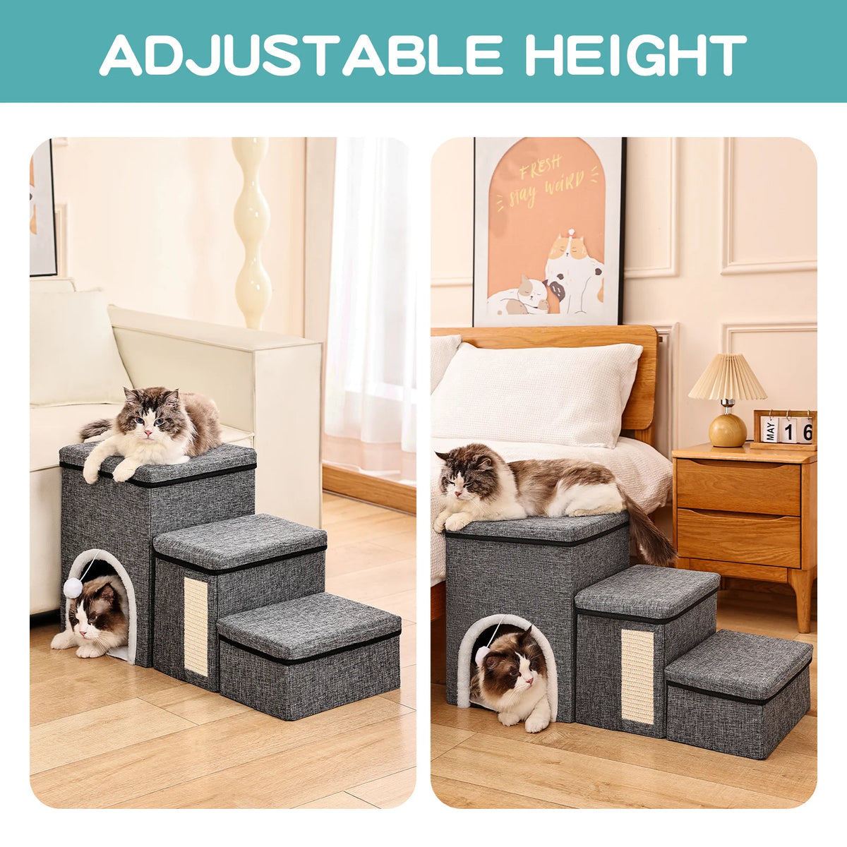 Hundetreppe 3 Stufen – Holz mit Kuschelhöhle, rutschfest