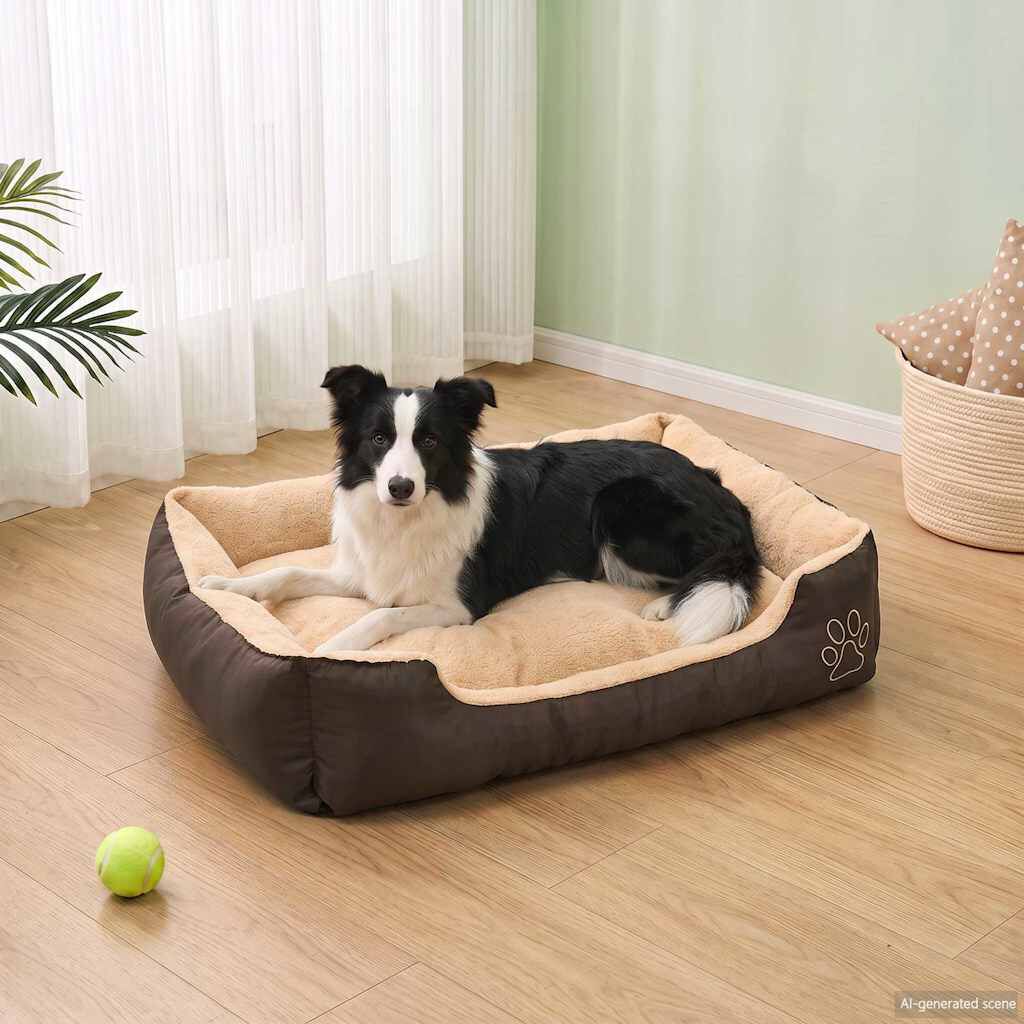 Warmes Hundebett XL mit Polsterkissen – Braun/Beige
